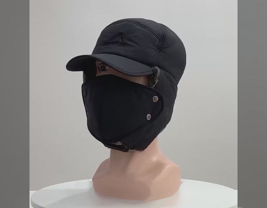 Warm Cotton-Padded Hat With Face Mask For Male and Female Adults