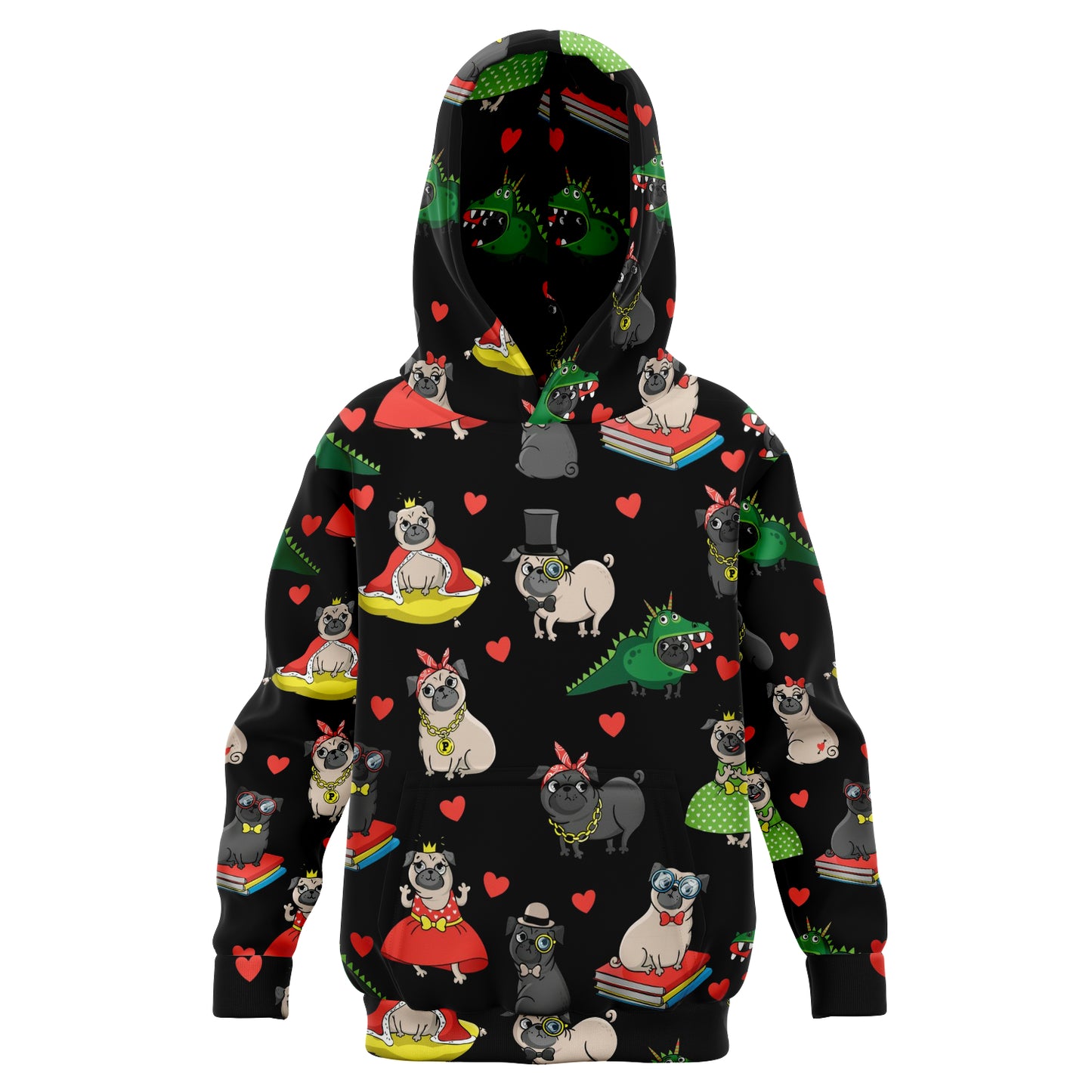 Sudadera con capucha y estampado completo para niños Pugs 