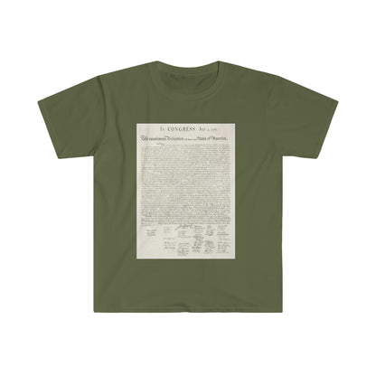 The Declaration Of Independence printed on an male adult Unisex Softstyle T-Shirt