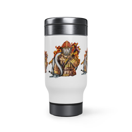 Taza de viaje de acero inoxidable Fire Fighter con asa, 14 oz