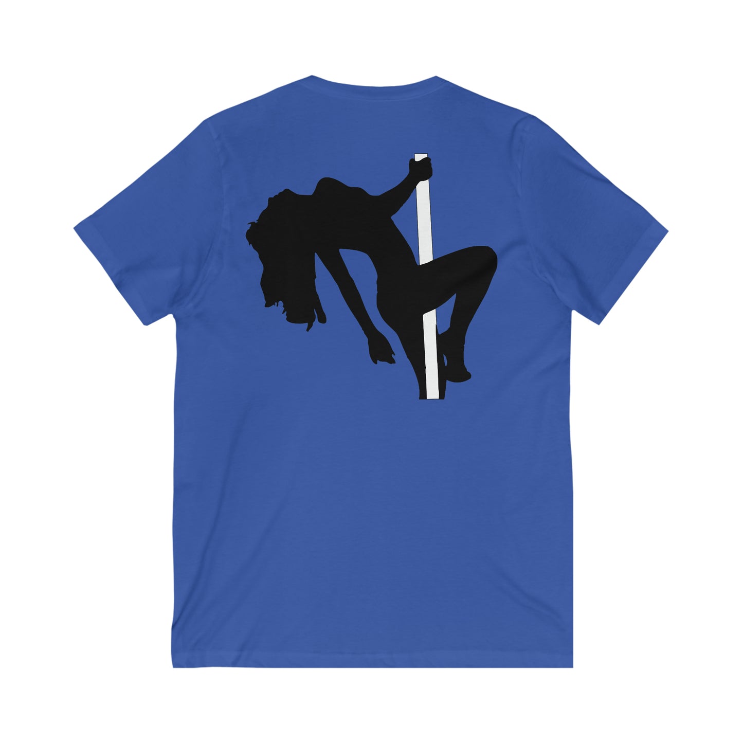 Silhouetted Pole Dancer Front And Back Print Unisex Jersey Short Sleeve V-Neck Tee