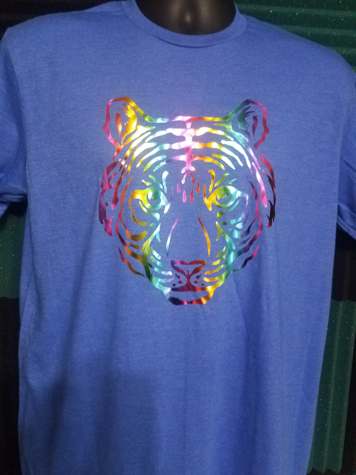 Tiger Image T-Shirt Printed With Reflective Rainbow. Unisex Short Sleeve Adult