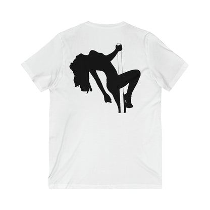 Silhouetted Pole Dancer Front And Back Print Unisex Jersey Short Sleeve V-Neck Tee