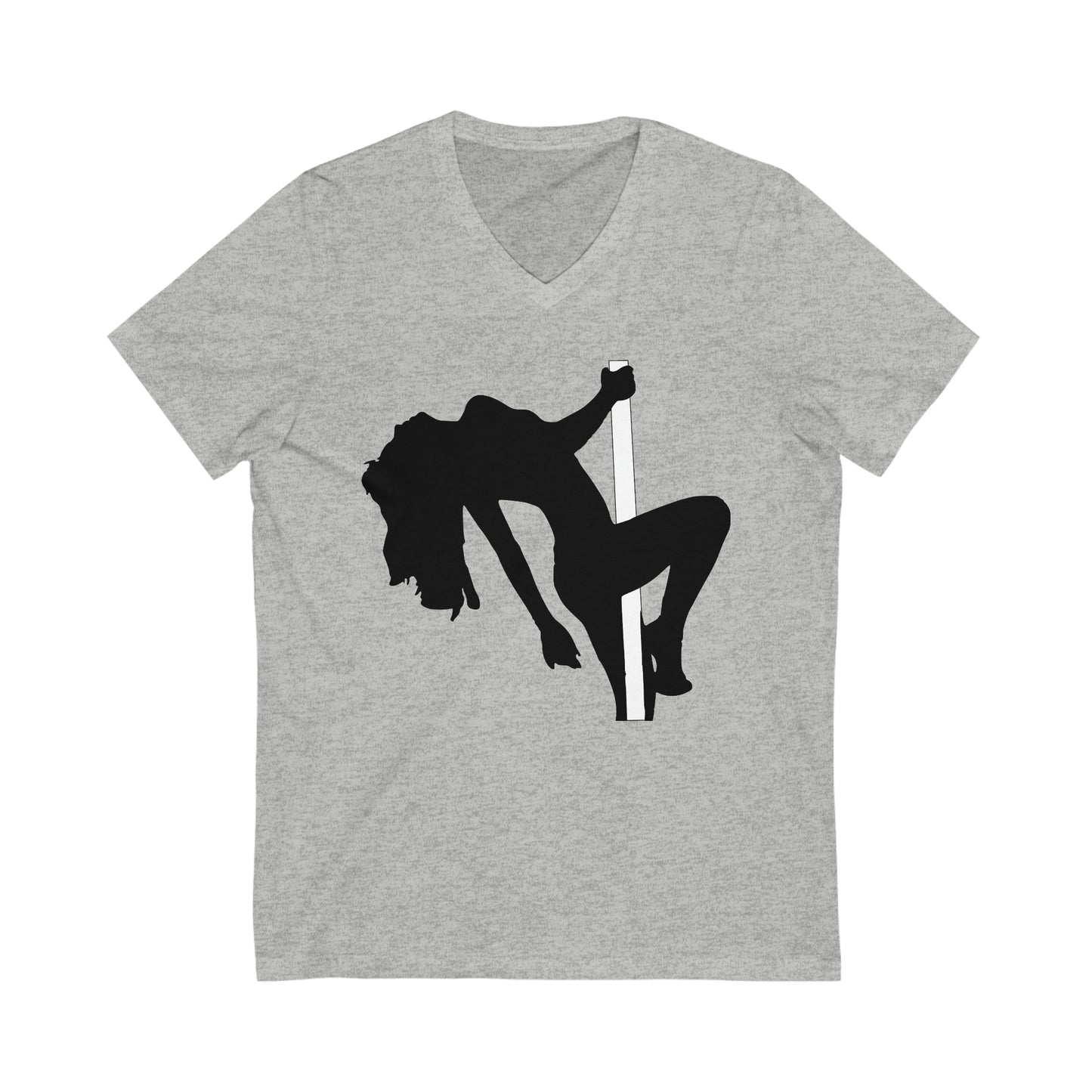 Silhouetted Pole Dancer Front And Back Print Unisex Jersey Short Sleeve V-Neck Tee