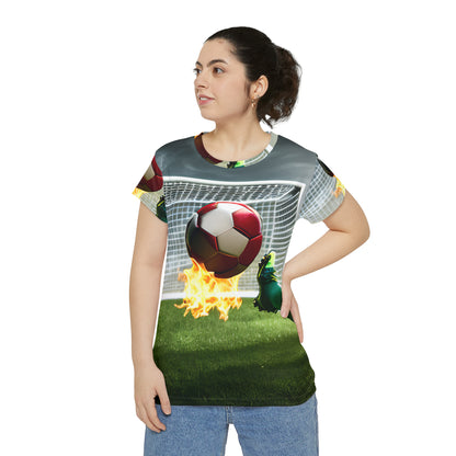 Blazing Soccer Ball - All Over Print Adult Women's Short Sleeve Shirt
