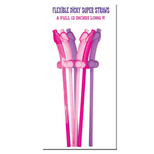 Bachelorette Flexy Super Straw Set 10 Count Flexible straws in penis shapes, 12 inches long.