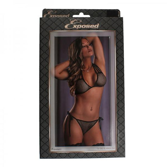 Fishnet Tie Bra & Bikini Set Black Lx- Adult Woman