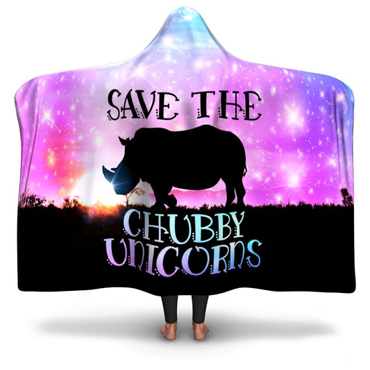 Divertida manta con capucha 'Save The Chubby Unicorn' con silueta de rinoceronte 