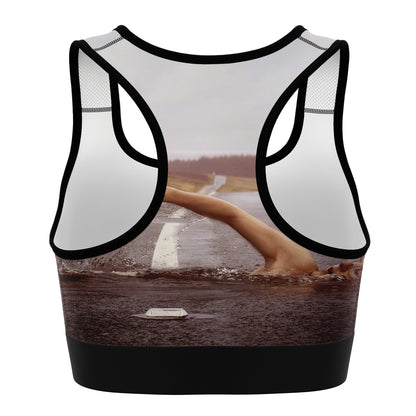 All Over Print Sports Bra Featuring Female Swimmer