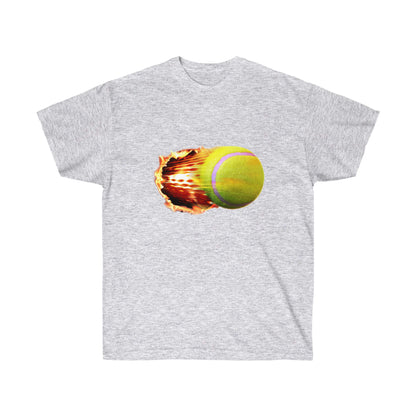 Fire Tennis Ball Camiseta de ultra algodón unisex Estampado en la parte delantera y trasera