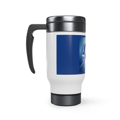 Emblema masónico que cubre el mundo Vaso de viaje de acero inoxidable con asa, 14 oz