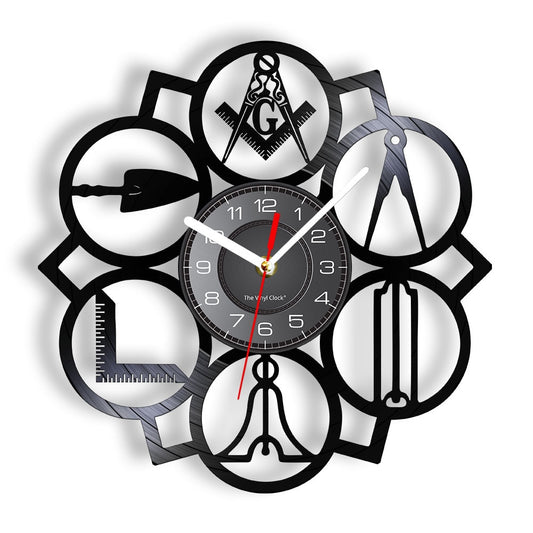 Masonic Wall Clock Mason Vintage Vinyl Record Clock Masonry Ornament Modern Wall Clock Decorative Timepiece Gift