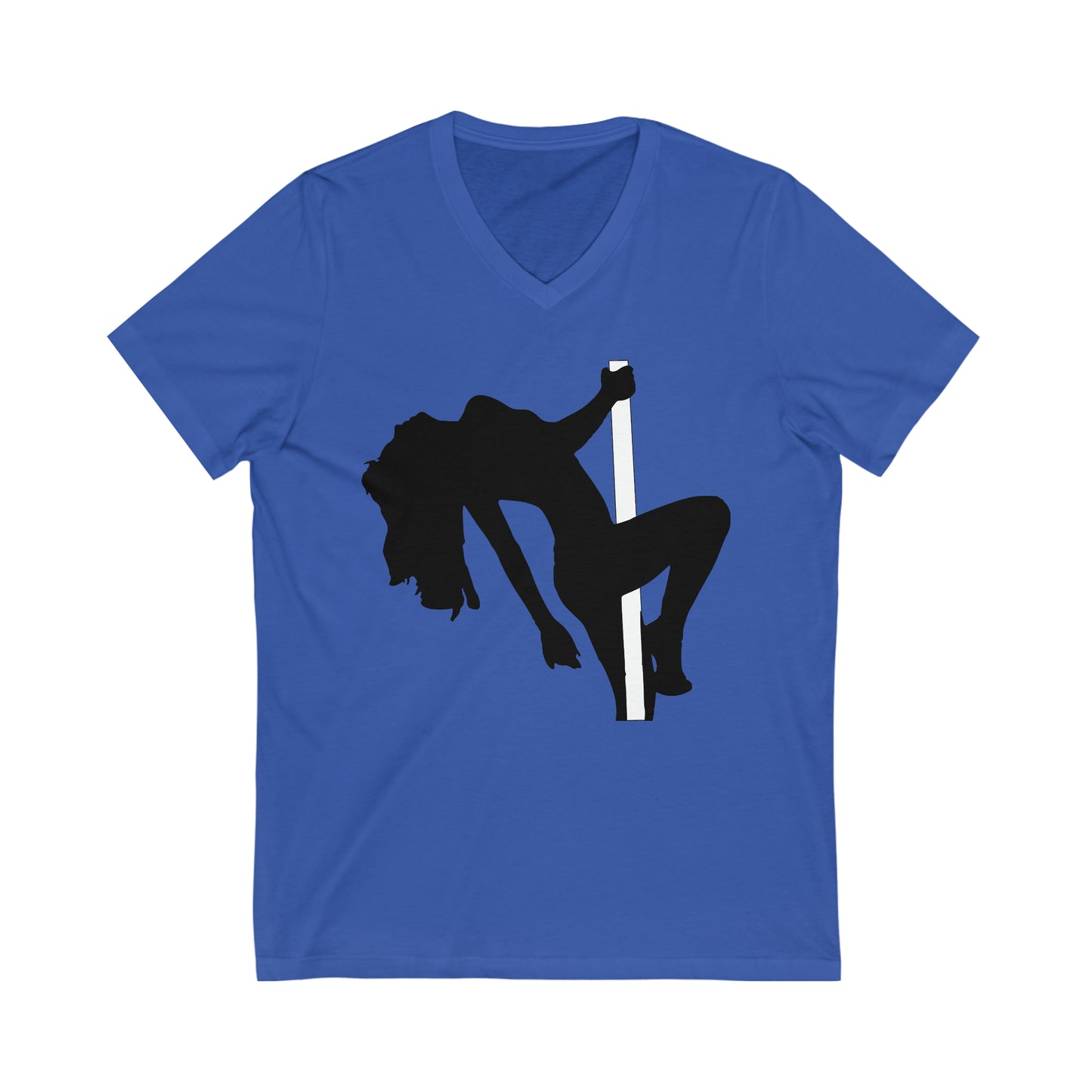 Silhouetted Pole Dancer Front And Back Print Unisex Jersey Short Sleeve V-Neck Tee