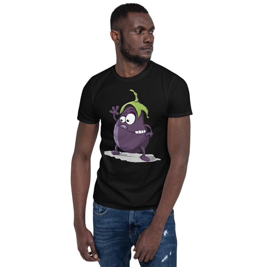 Camiseta unisex de manga corta con estampado de berenjena en la parte delantera y trasera para adultos