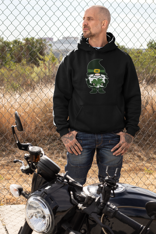 Irish Gnome- St. Patrick's Day Long Sleeve Hooded Sweatshirt- Get Lucky