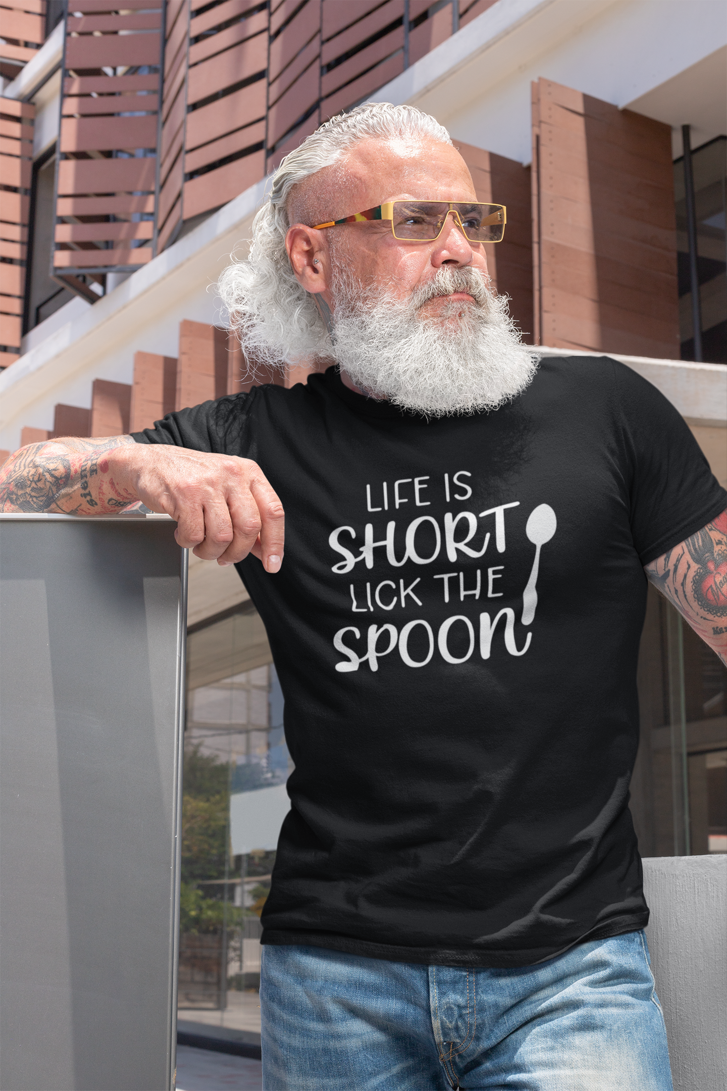 Life Is Short Lick The Spoon- Printed  Unisex short sleeve T-shirt, enjoy life